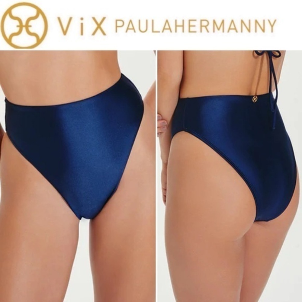 ViX Paula Hermanny Firenze Gigi Solid High Waist Navy Bikini Bottom L 98$